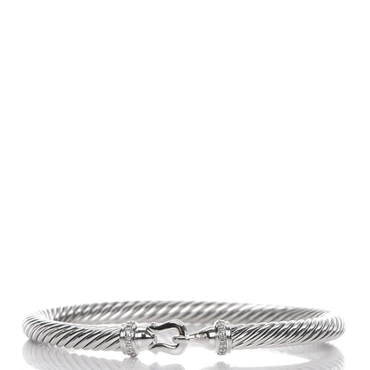David Yurman Sterling Silver Diamond 5mm Cable Buckle Bracelet 1 of 5