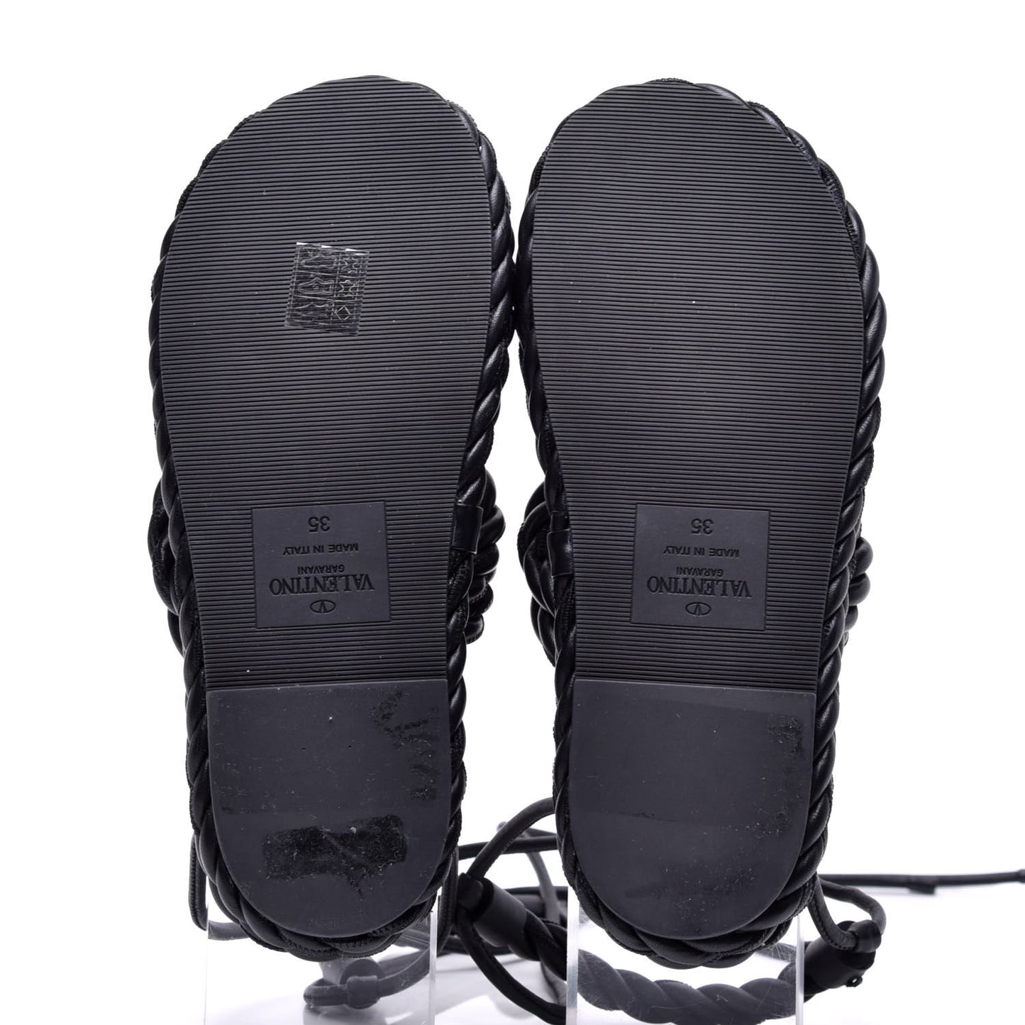 Nappa Crisscross Rope Ankle Strap Sandals 35 Black