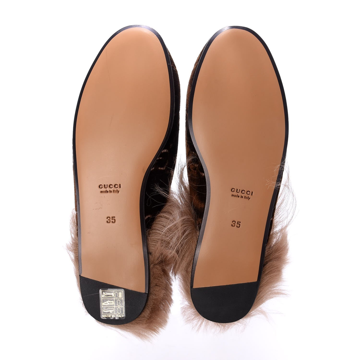 Gucci Velvet GG Monogram Fur Womens Princetown Slippers 35 Brown Black Natural 5 of 9
