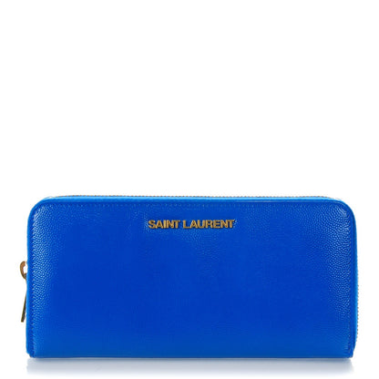 Saint Laurent Patent Grain De Poudre Classic Letters Zip Around Wallet Royal Blue 1 of 7