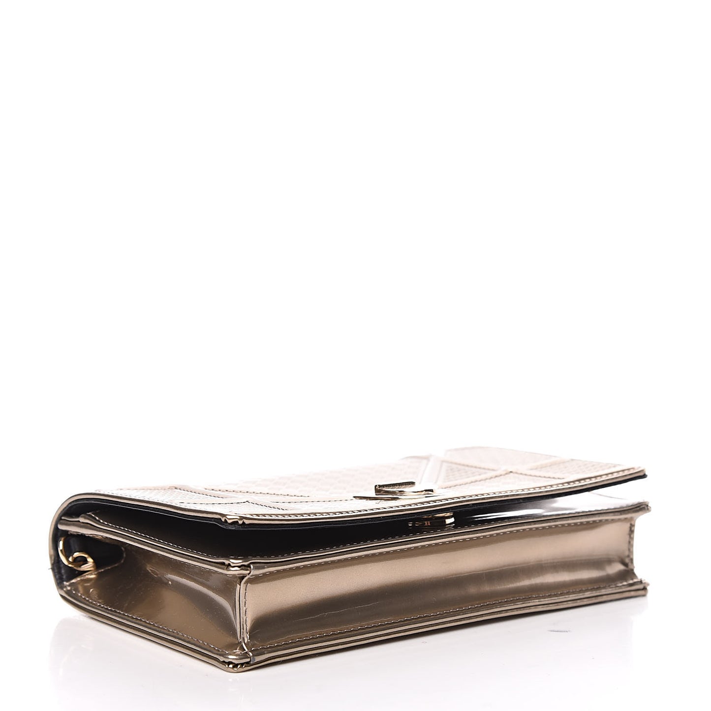 Metallic Patent Micro-Cannage Diorama Wallet on Chain Pouch Gold