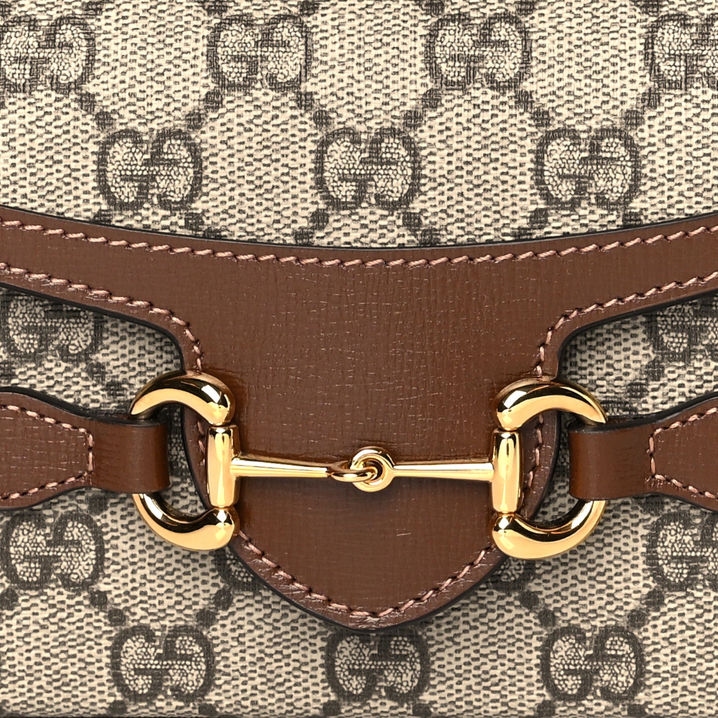 GG Supreme Monogram Mini Horsebit 1955 Shoulder Bag Beige Brown Sugar