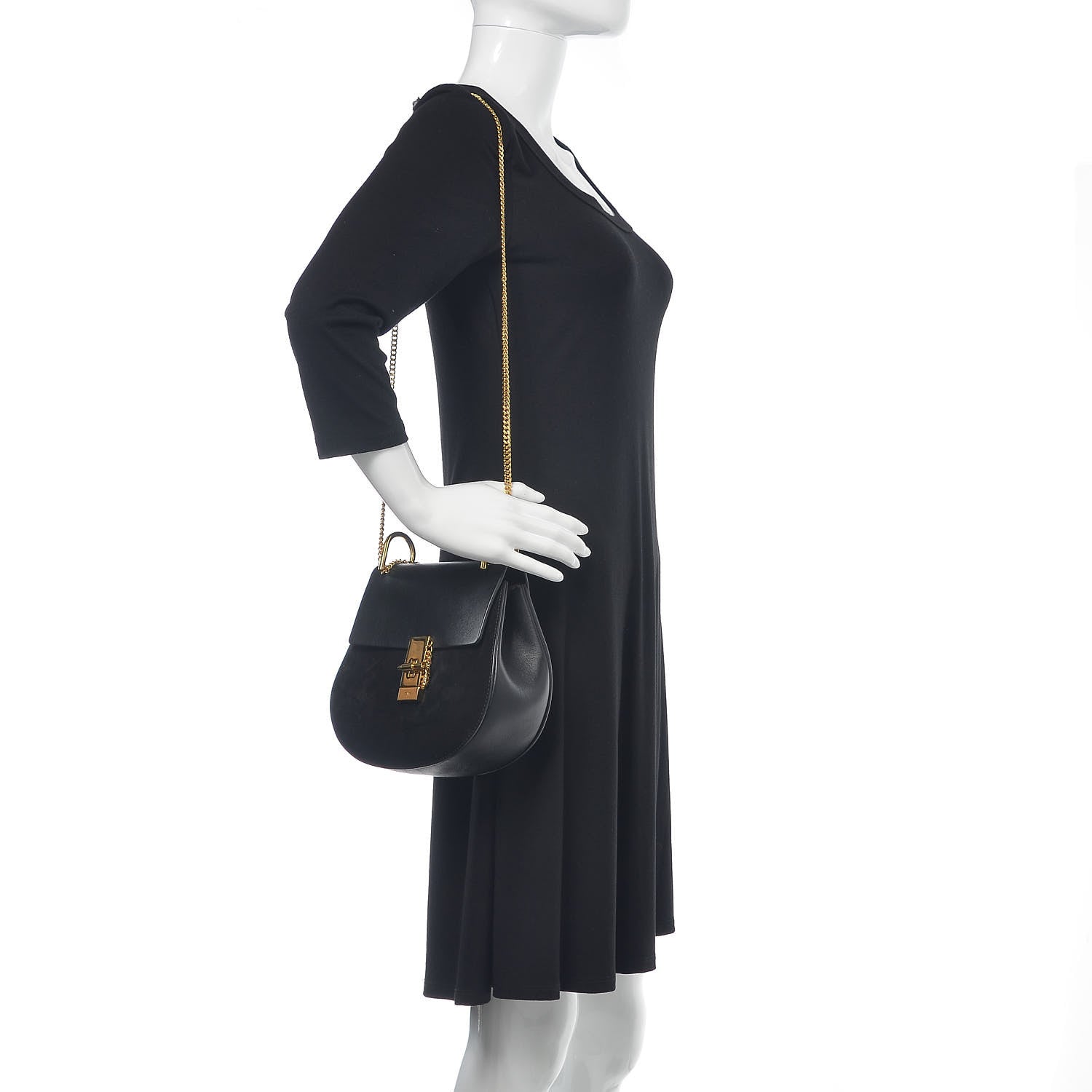 Chloe Suede Smooth Calfskin Drew Shoulder Bag Black 2 of 16