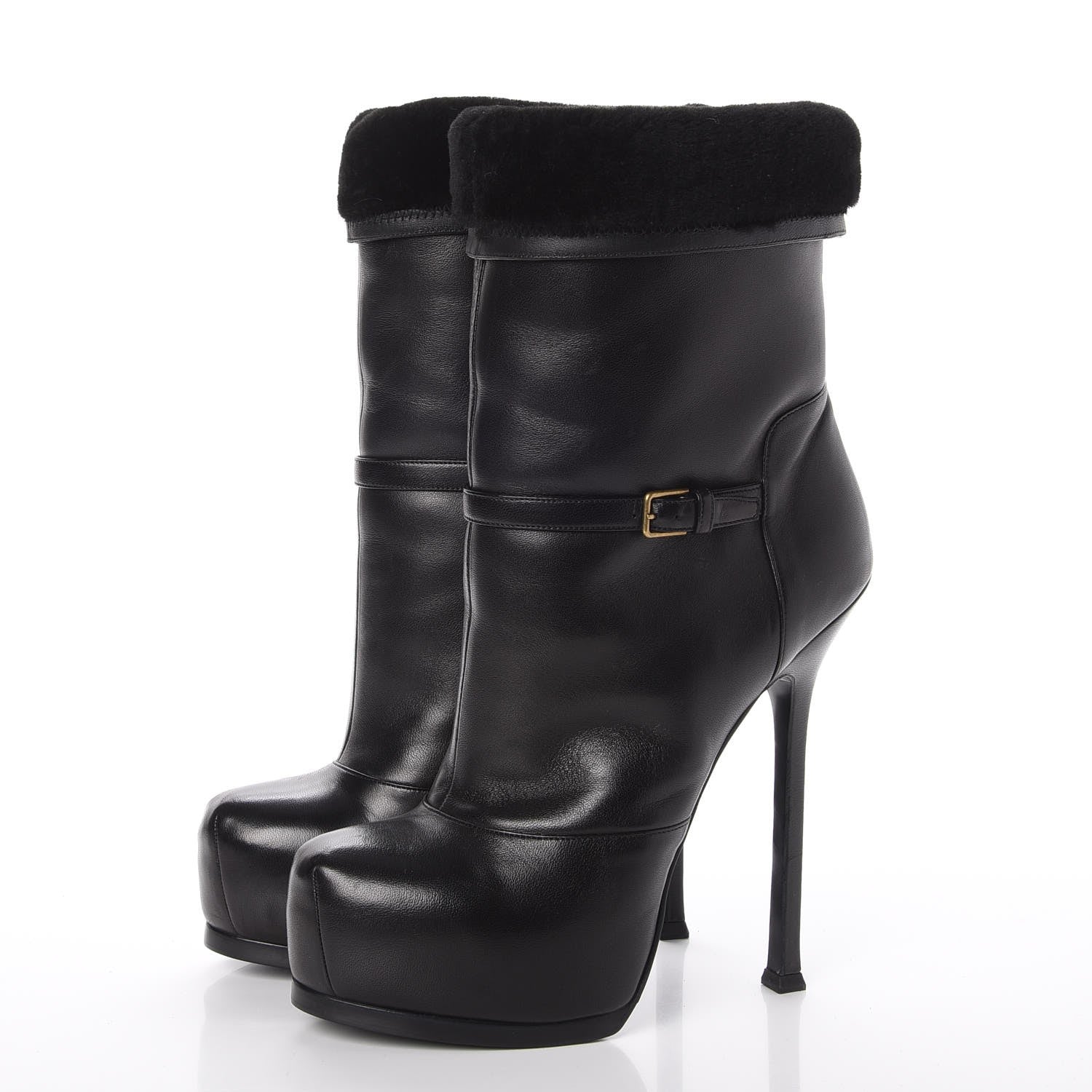 Saint Laurent Nappa Shearling Tribtoo 105 Platform Boots Black 6 of 15