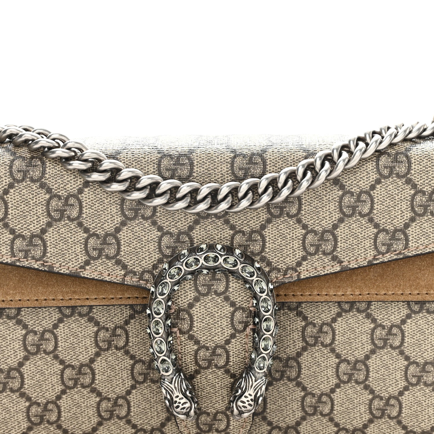Gucci GG Supreme Monogram Suede Crystal Small Dionysus Shoulder Bag Beige Ebony Taupe 8 of 11