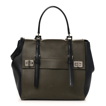 Prada City Calfskin Convertible Top Handle Tote Militare Green Black 1 of 14