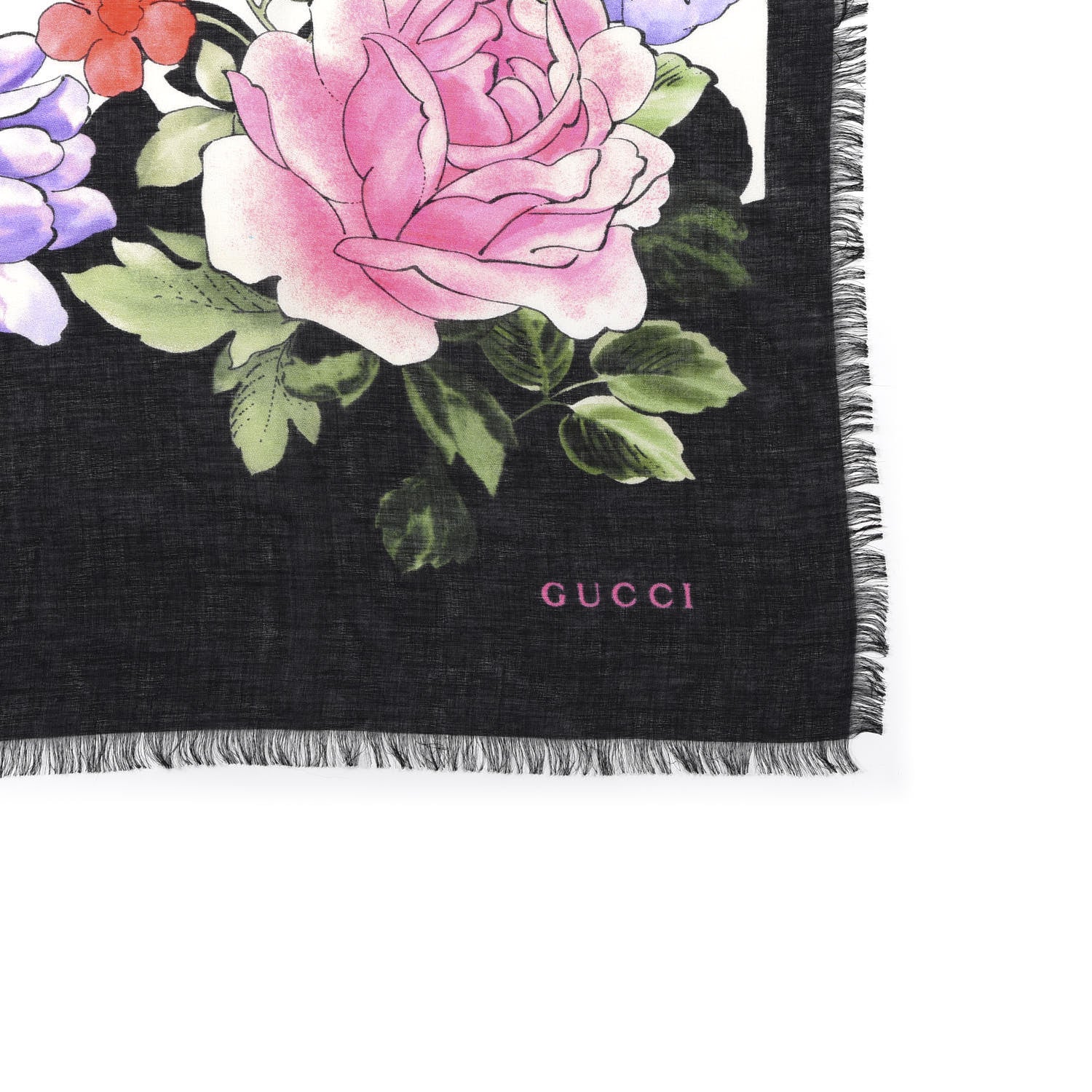 Gucci Silk Cashmere Hydrangea Square Scarf Black 2 of 5