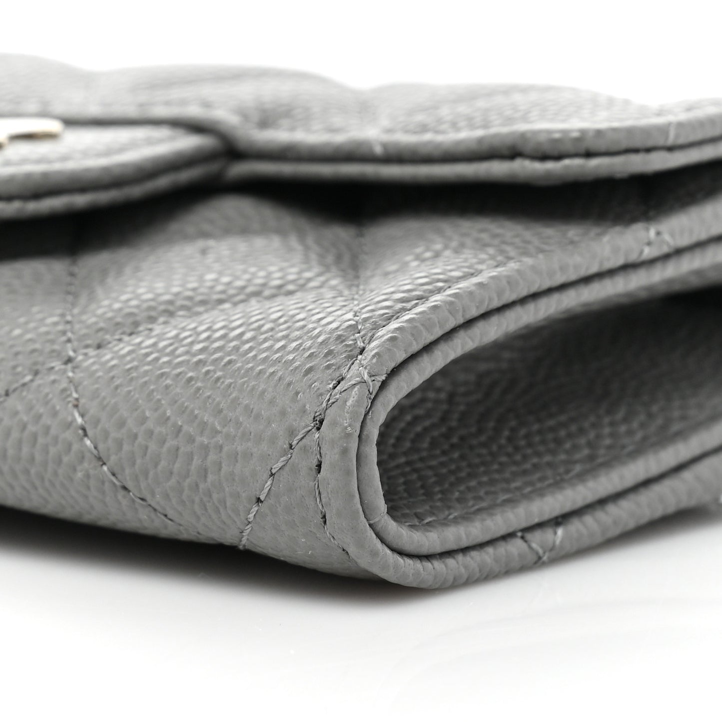 Caviar Quilted Flap Card Holder Wallet Dark Grey