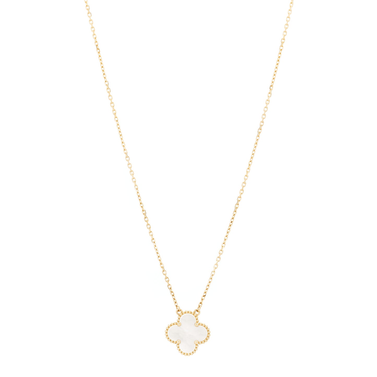 18K Yellow Gold Mother of Pearl Vintage Alhambra Pendant Necklace