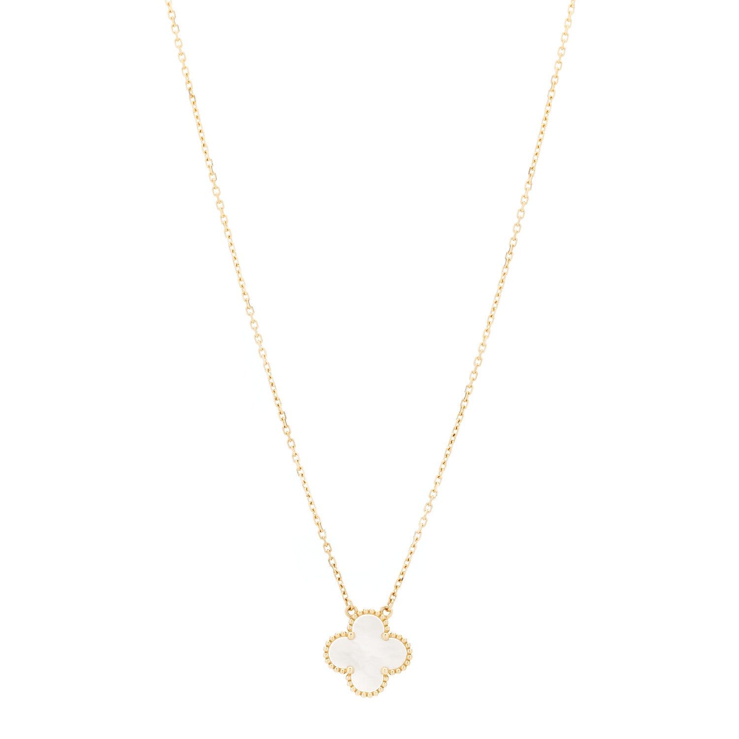 Van Cleef & Arpels 18K Yellow Gold Mother of Pearl Vintage Alhambra Pendant Necklace 1 of 7