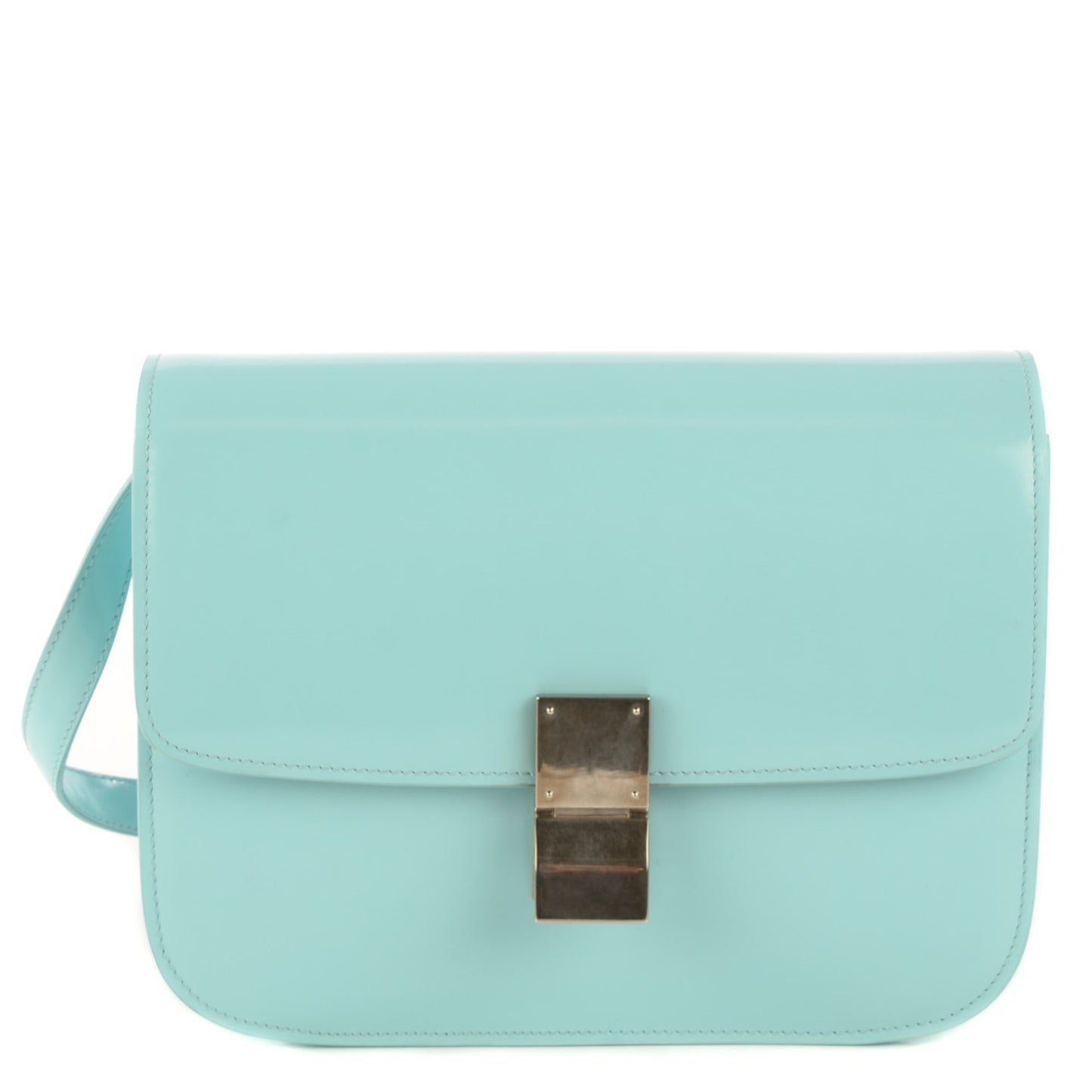 Spazzolato Calfskin Classic Box Medium Flap Bag Azur