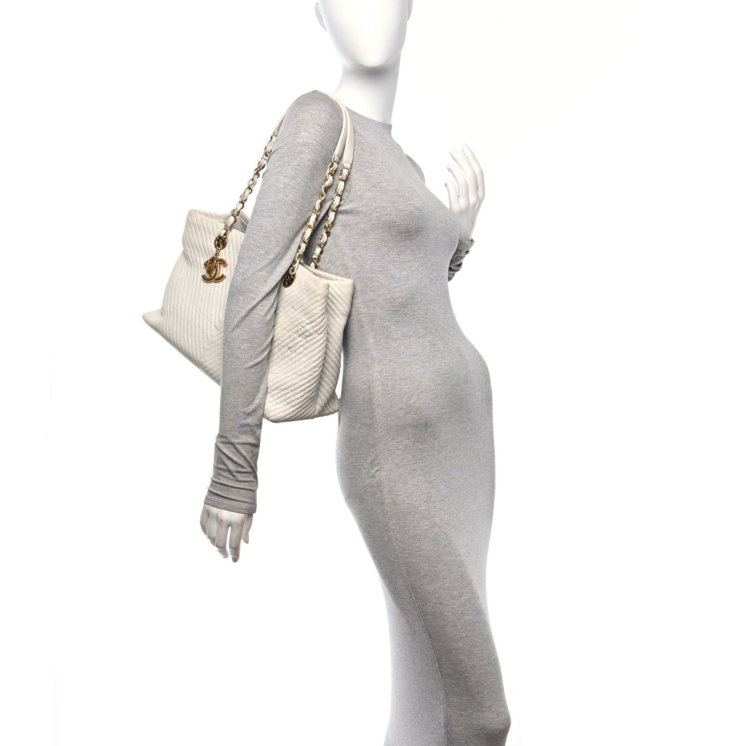 Chanel Wrinkled Lambskin Chevron Quilted Surpique Tote White 3 of 10