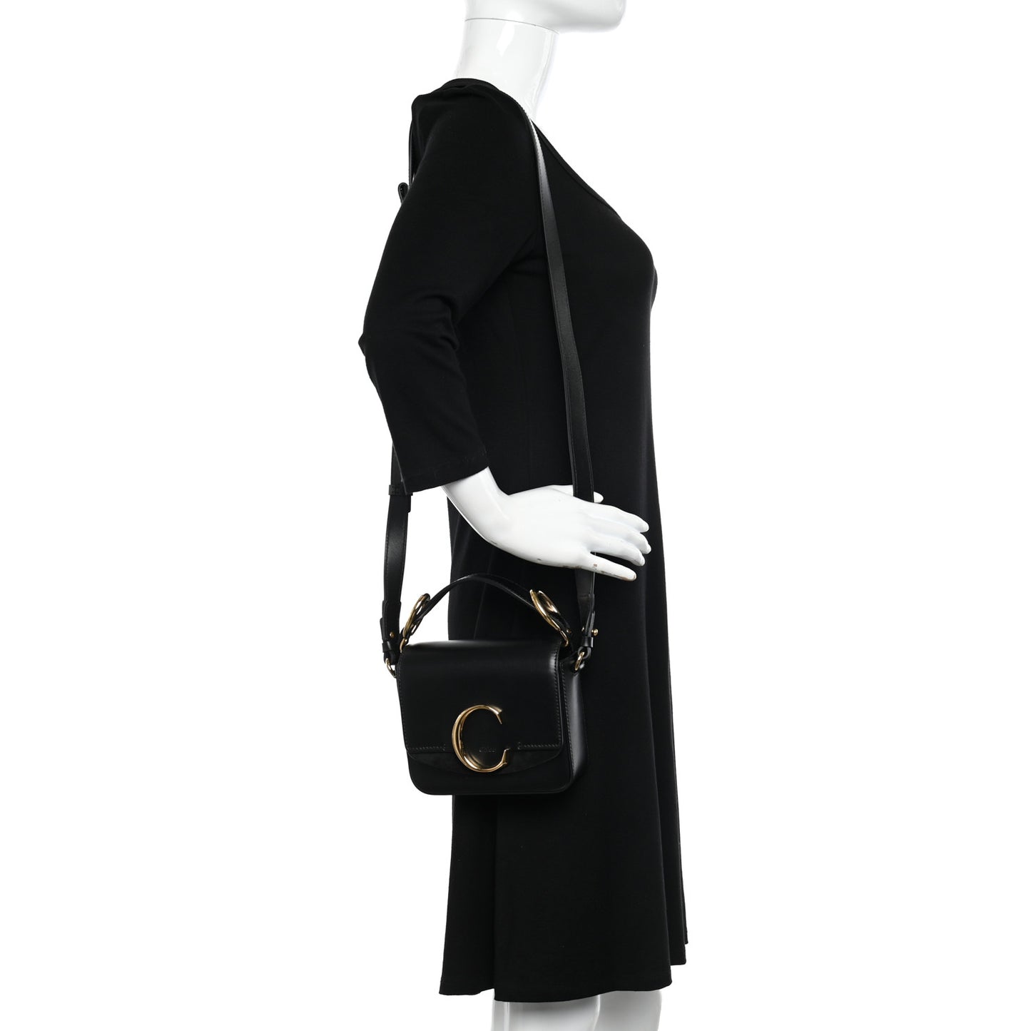 Shiny Calfskin Suede Mini C Double Carry Black