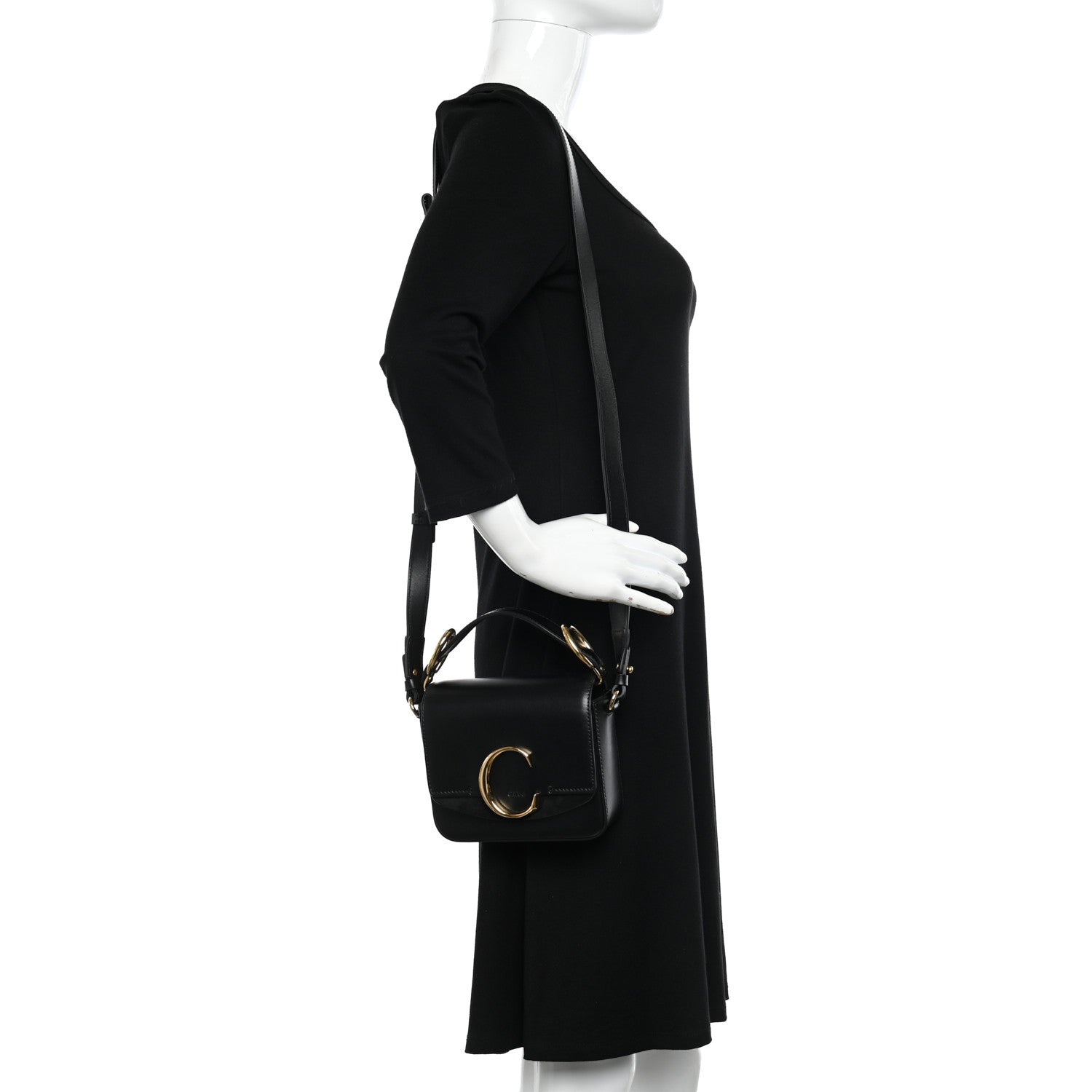 Chloe Shiny Calfskin Suede Mini C Double Carry Black 2 of 10