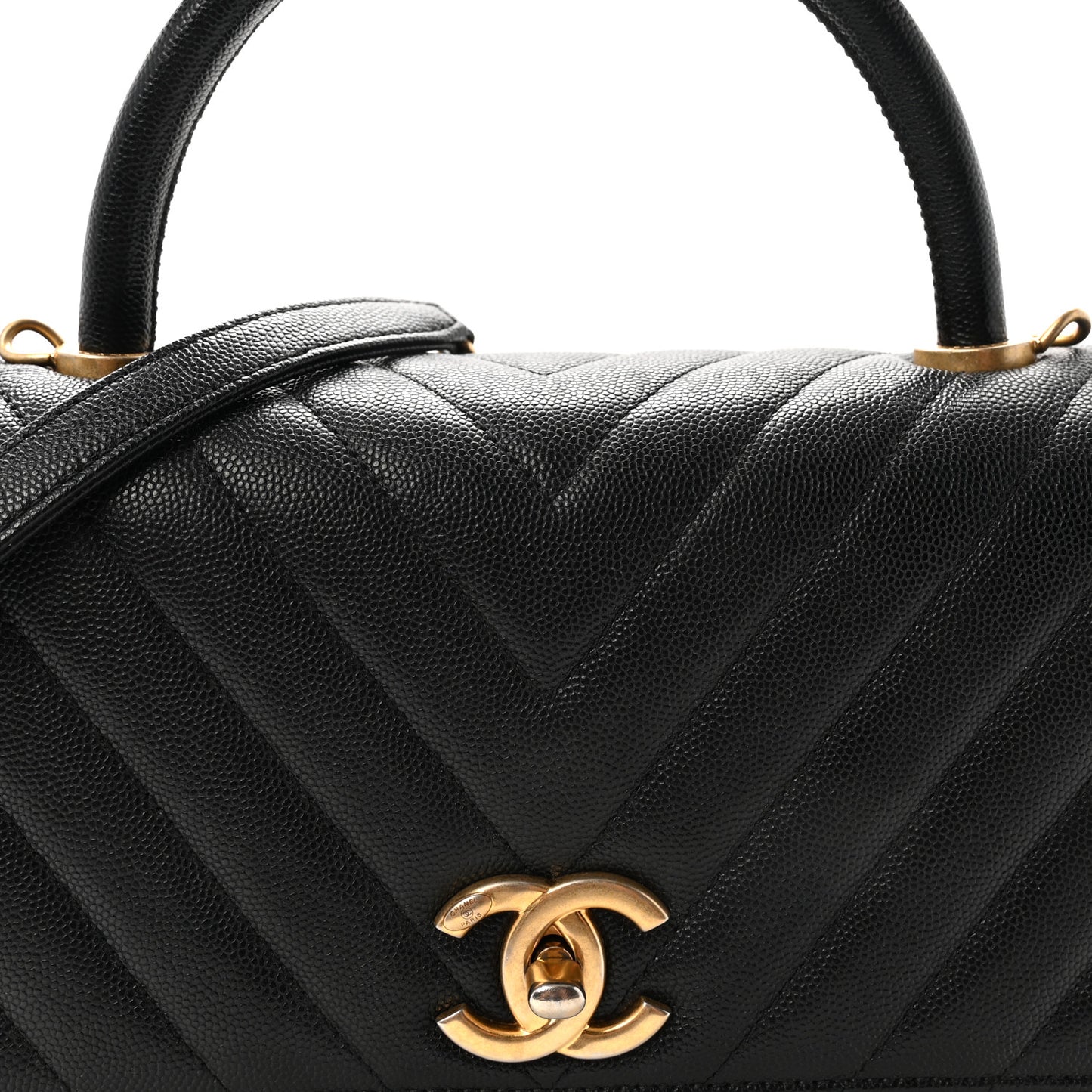 Caviar Chevron Quilted Small Coco Handle Flap Black