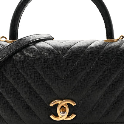 Chanel Caviar Chevron Quilted Small Coco Handle Flap Black 8 of 10