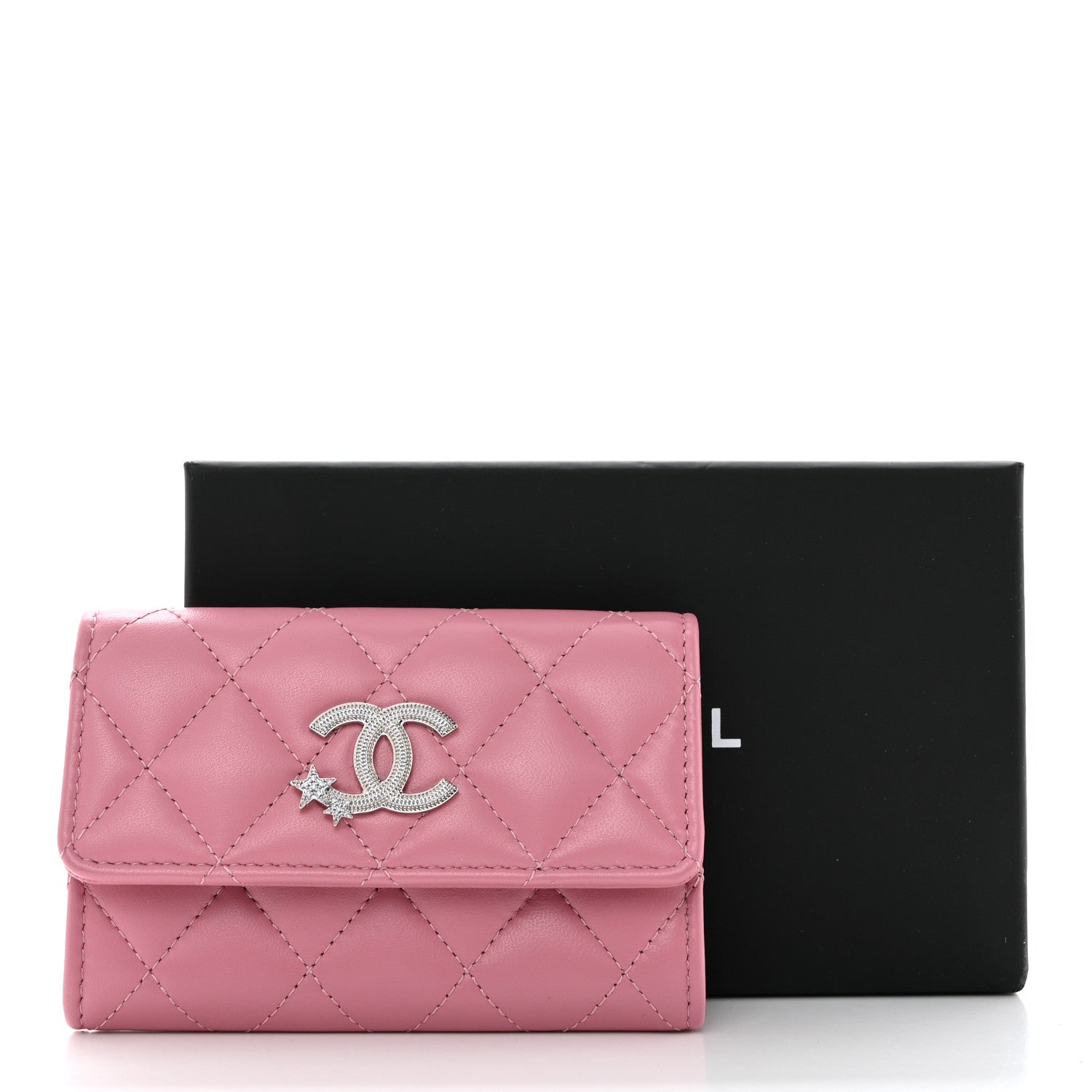 Chanel Lambskin Quilted Flap Crystal Star Card Holder Wallet Pink 9 of 9