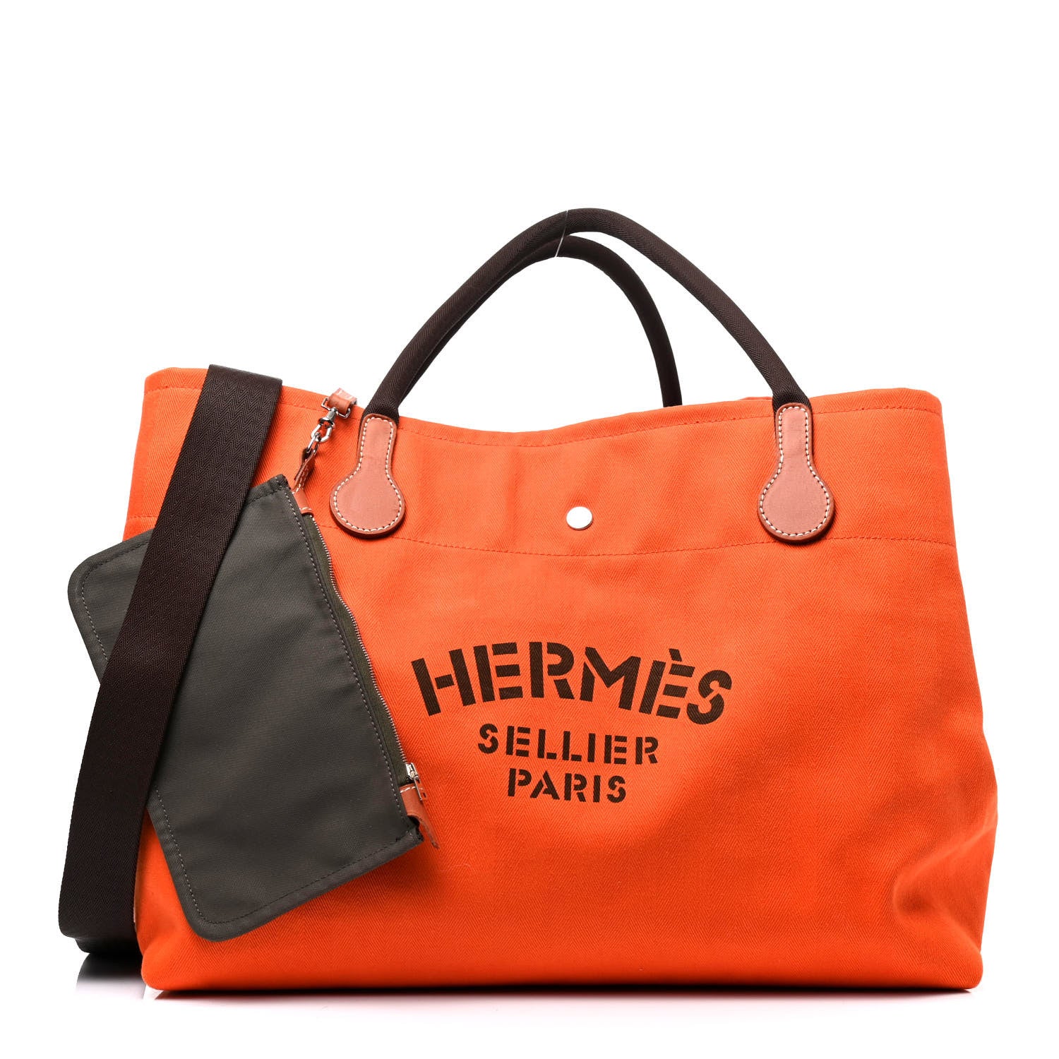 Hermes Toile Fourre Tout du Cavalier Carryall Tote Orange 1 of 4