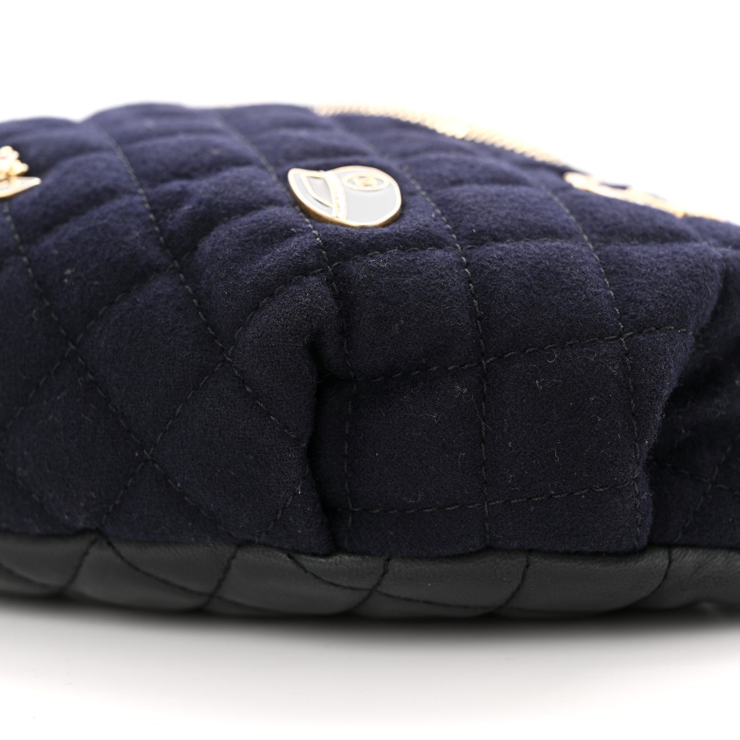 Wool Lambskin Quilted Paris Hamburg Charms Waist Bag Dark Navy
