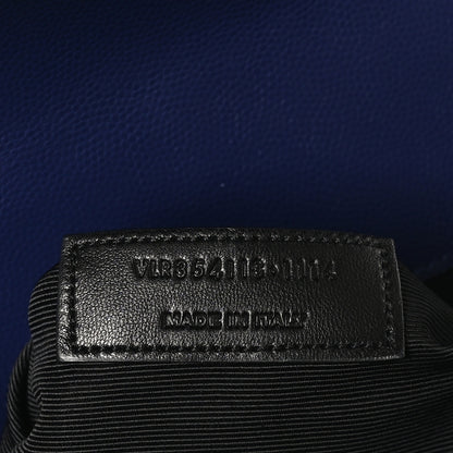 Saint Laurent Grain De Poudre Matelasse Chevron Large Monogram Satchel Navy Blue 7 of 10