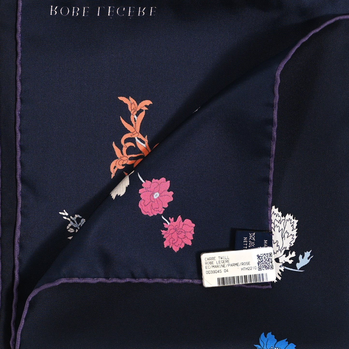 Silk Robe Legere Scarf 90 Marine Parme Rose