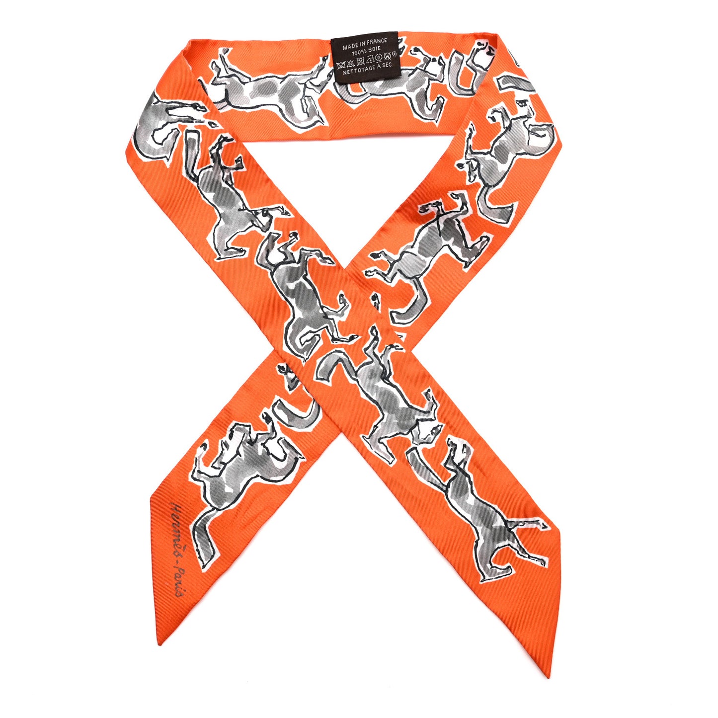 Silk Chevaux En Liberte Twilly Orange Gris Argent