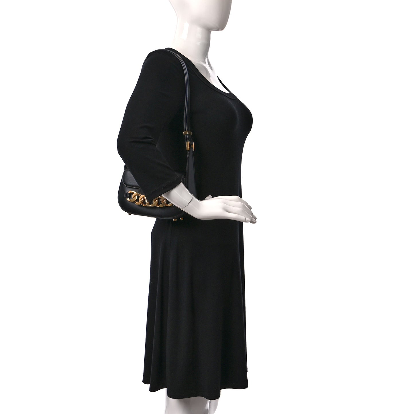 Calfskin Small Vlogo Chain Shoulder Bag Black