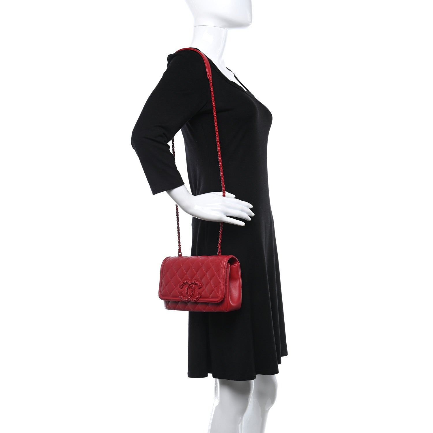 Chanel Lambskin Quilted Small CC Filigree Flap Dark Red 2 of 9