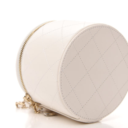 Chanel Lambskin Quilted Round Small Vanity Case With Chain White Black 6 of 12