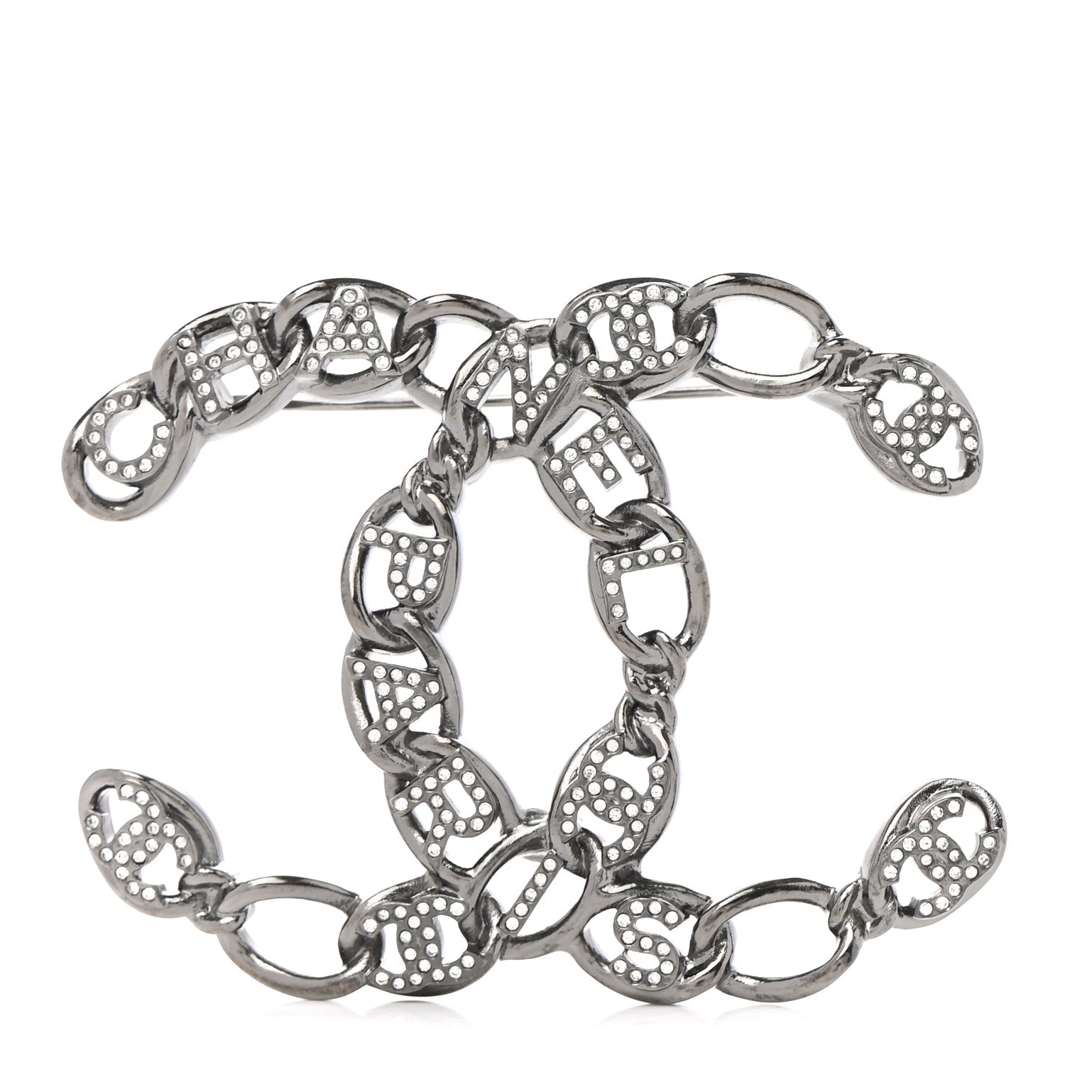 Chanel Ruthenium Crystal Paris Chain CC Chain Logo Brooch 1 of 5