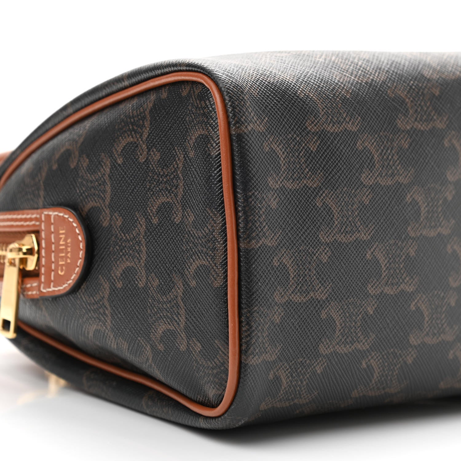 Celine Triomphe Canvas Calfskin Small Boston Bag Tan 8 of 9