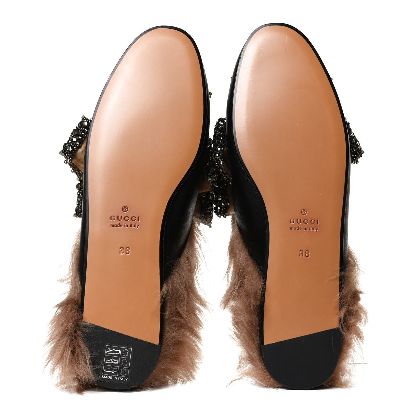 Malaga Kid Fur Crystal Bow Embroidered Womens Princetown Slippers 38 Black