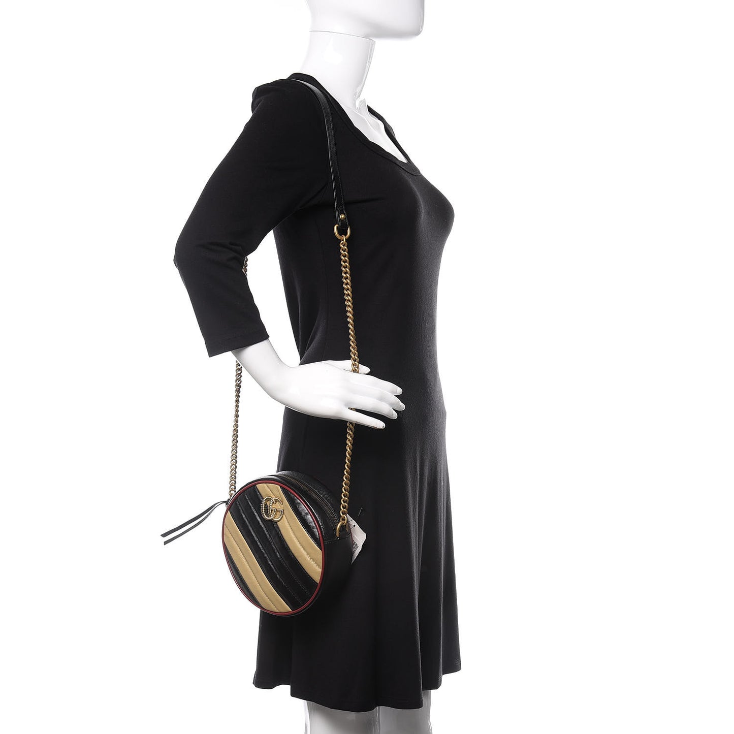 Azalea Calfskin Matelasse Diagonal Patchwork Mini Torchon GG Marmont Round Shoulder Bag Black Beige Romantic Cerise