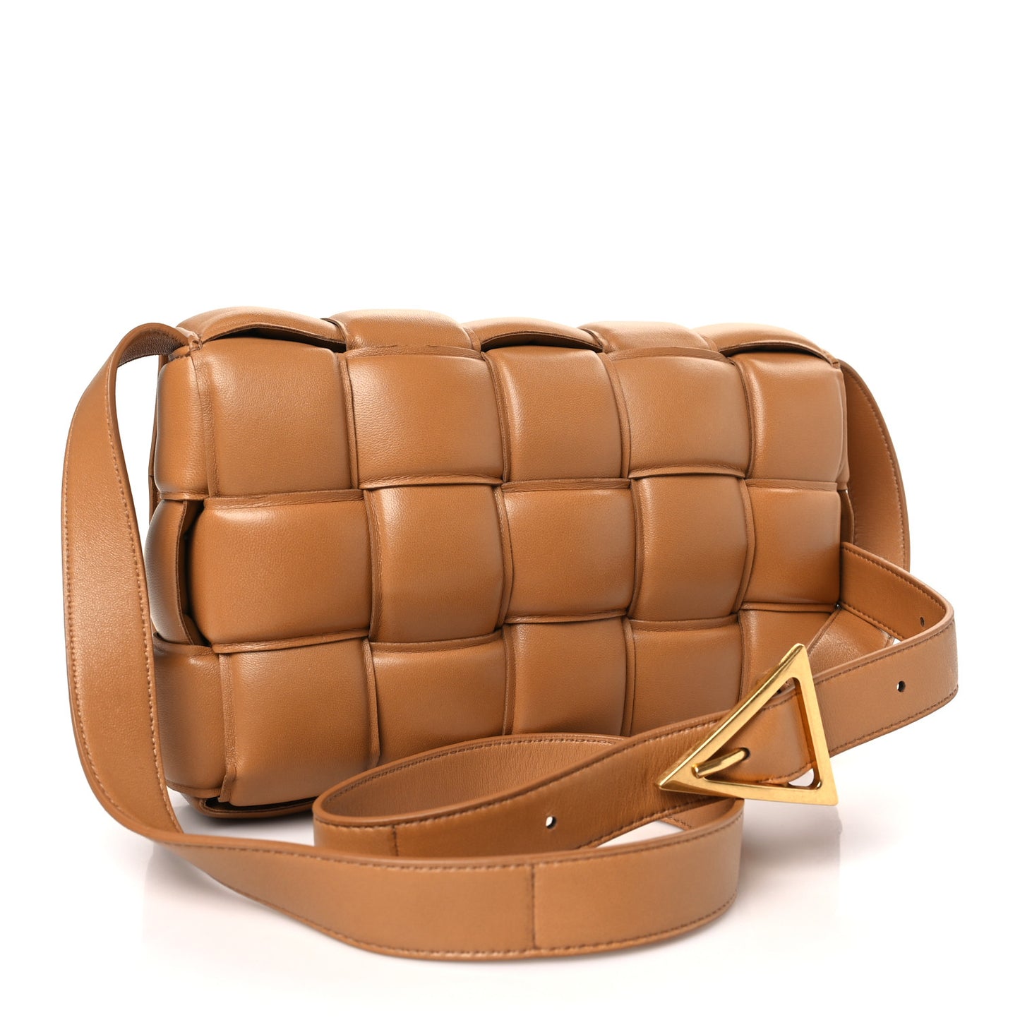 Nappa Maxi Intreccio Padded Cassette Crossbody Bag Caramel