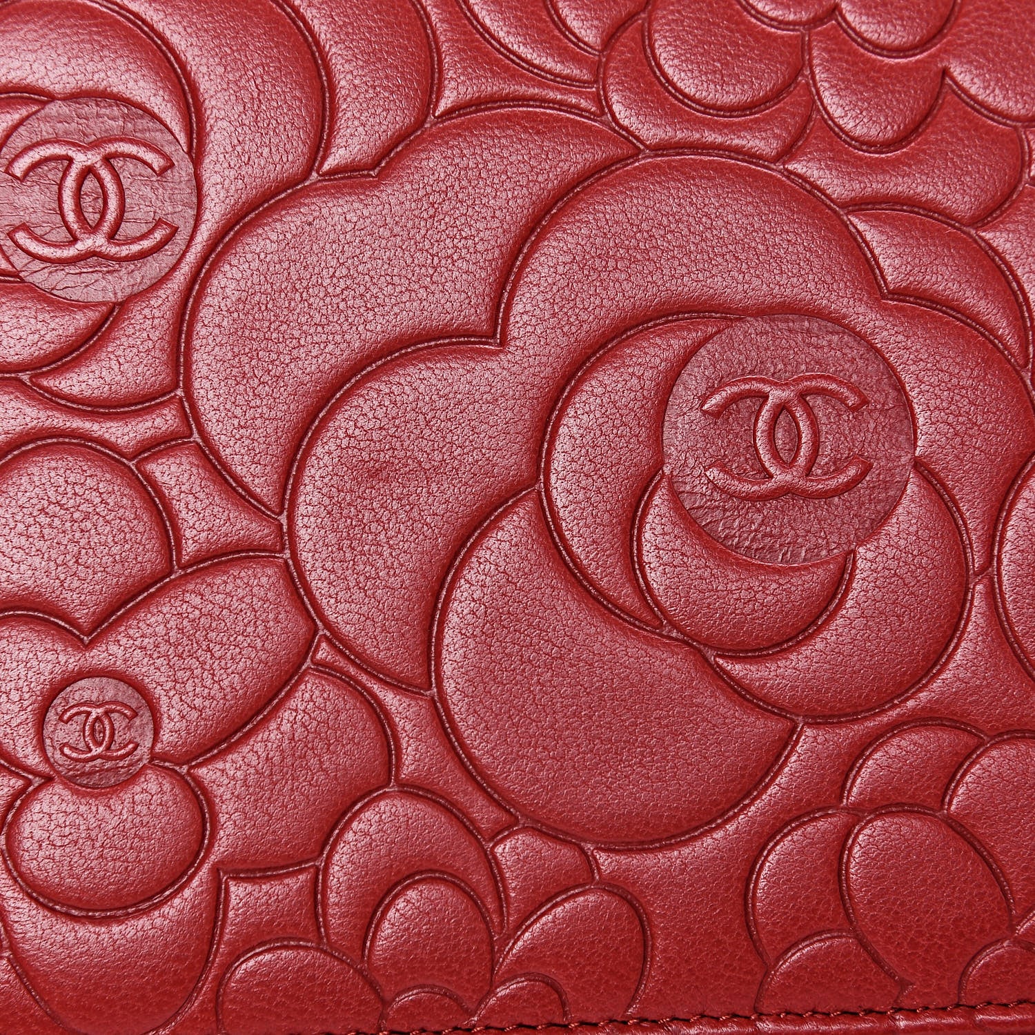 Chanel Lambskin Camellia Embossed Wallet On Chain WOC Red 12 of 13