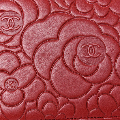 Chanel Lambskin Camellia Embossed Wallet On Chain WOC Red 12 of 13