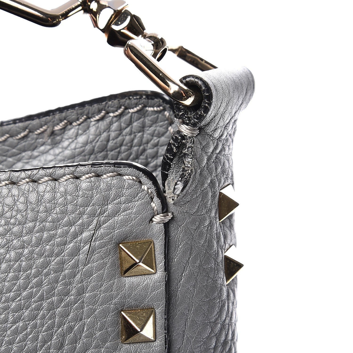 Valentino Garavani Pebbled Calfskin Large Rockstud Flip-Lock Messenger Bag Grey 10 of 14