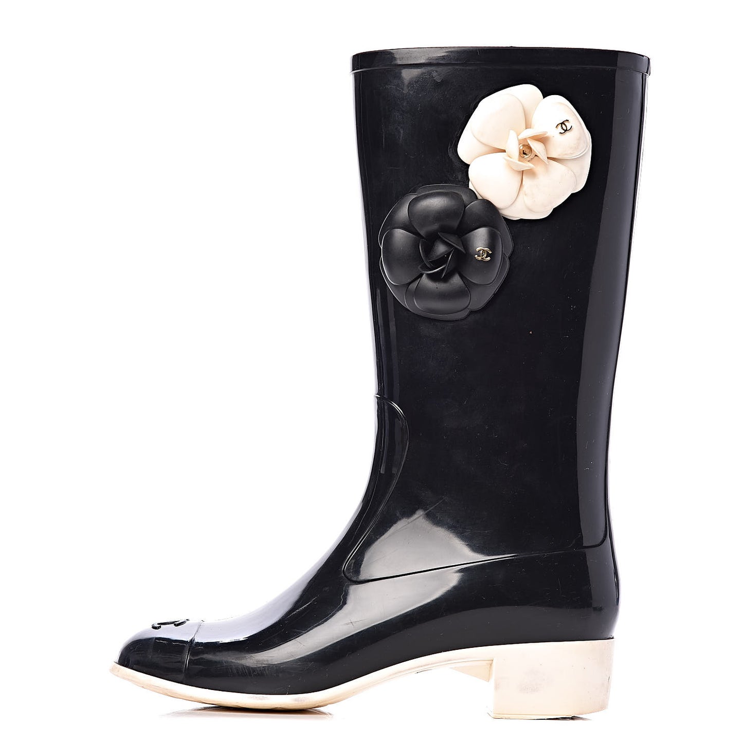 Rubber Camellia Rain Boots 40 Black
