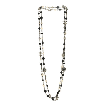 Chanel Pearl Beaded CC Long Necklace Silver Black 3 of 5