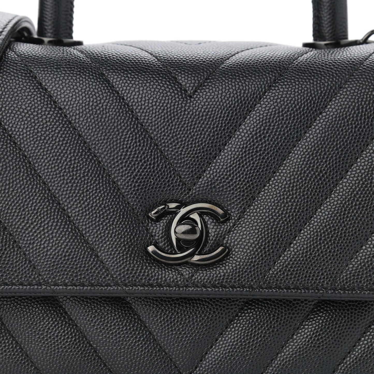 Caviar Chevron Quilted Mini Coco Handle Flap So Black
