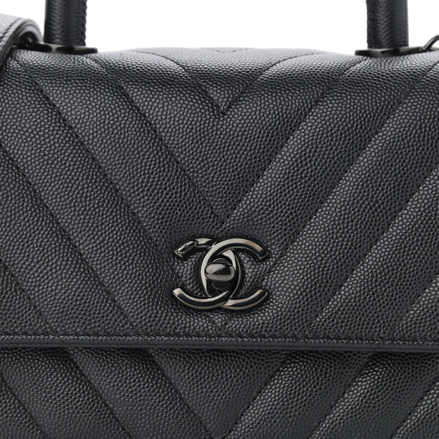 Chanel Caviar Chevron Quilted Mini Coco Handle Flap So Black 8 of 11