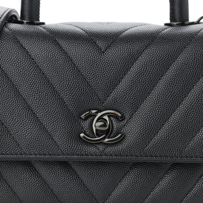 Chanel Caviar Chevron Quilted Mini Coco Handle Flap So Black 8 of 11