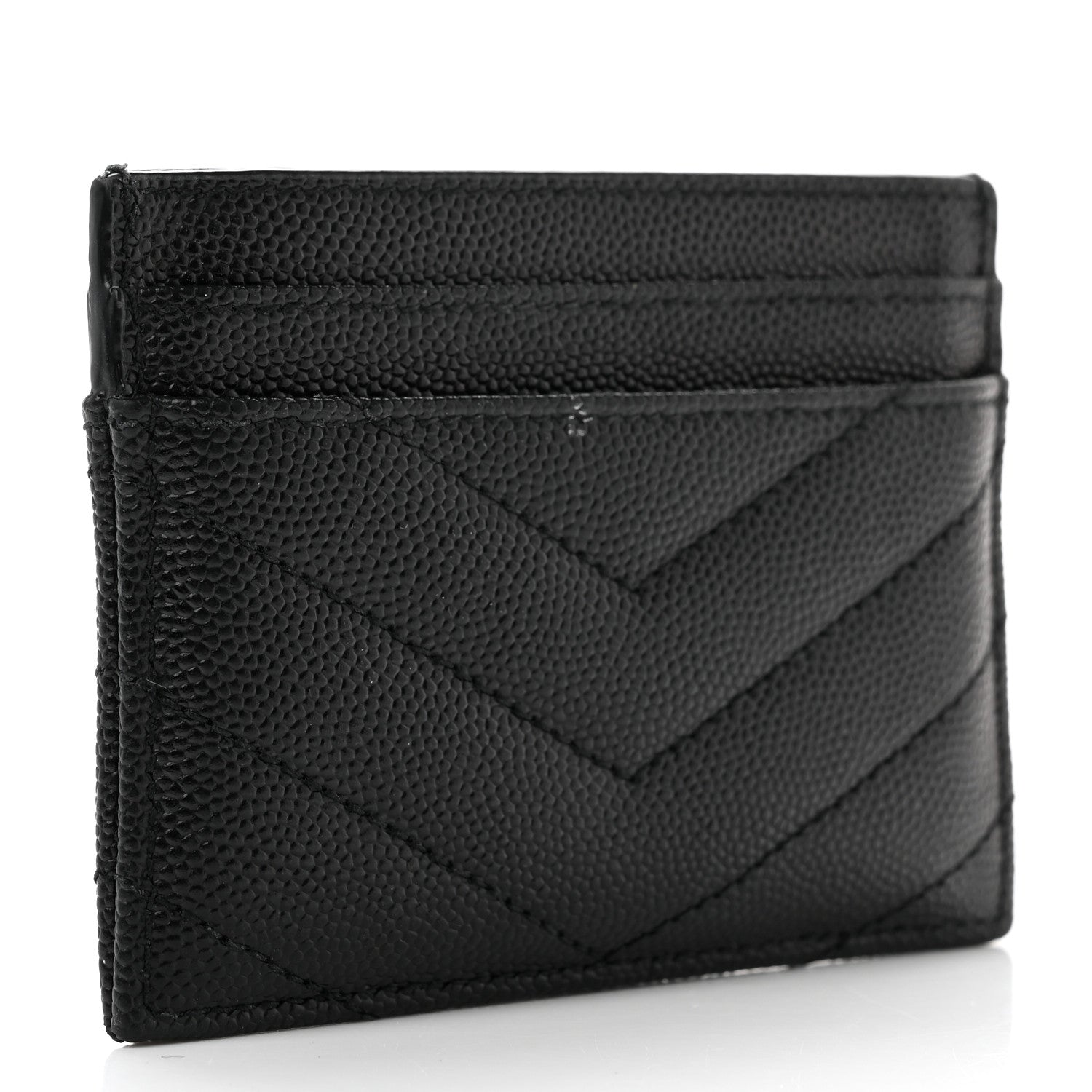 Saint Laurent Grain De Poudre Matelasse Chevron Monogram Credit Card Case Black 3 of 7
