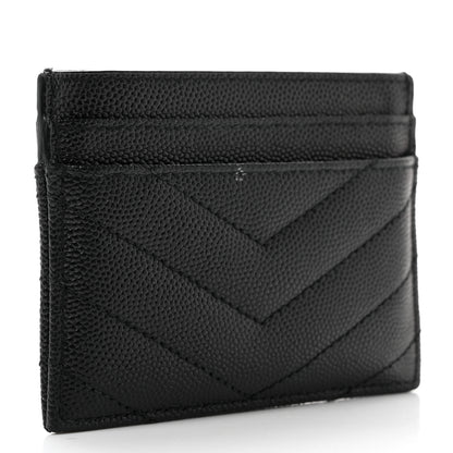 Saint Laurent Grain De Poudre Matelasse Chevron Monogram Credit Card Case Black 3 of 7