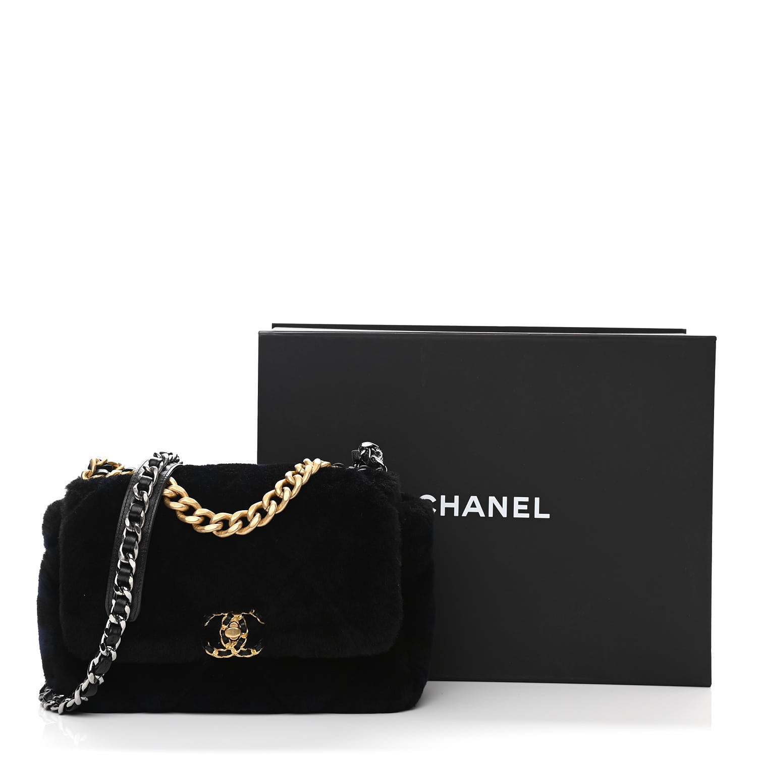 Chanel Shearling Striped Medium Chanel 19 Flap Blue Black 10 of 10