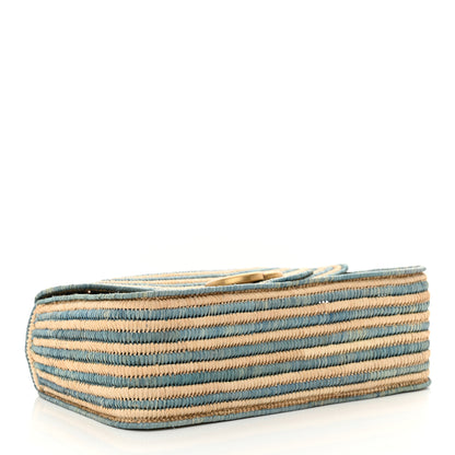 Gucci Raffia Woven Small GG Marmont Shoulder Bag Natural Light Blue 4 of 11