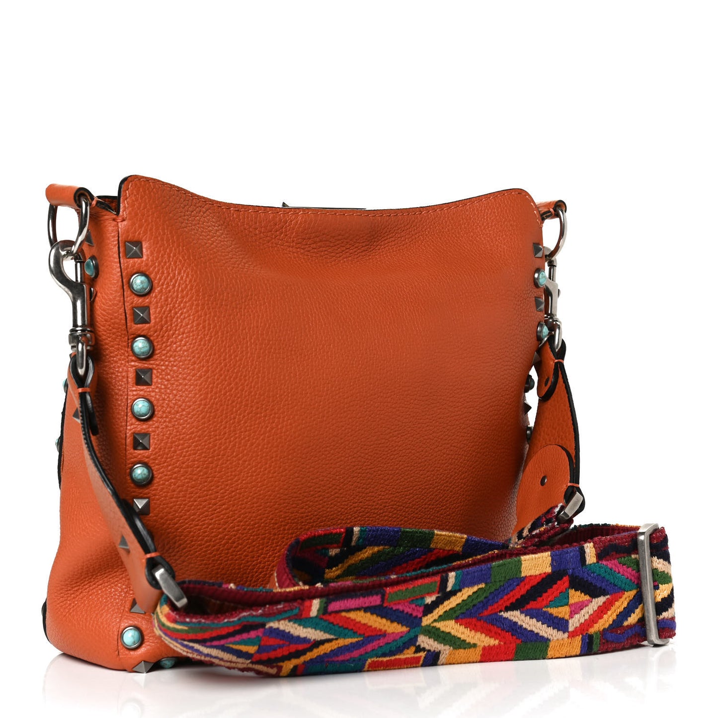 Pebbled Calfskin Small Guitar Strap Rockstud Rolling Flip-Lock Messenger Bag Orange