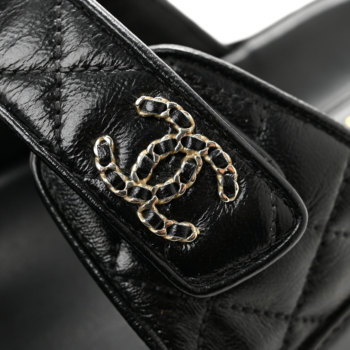 Lambskin Quilted Velcro Dad Chain CC Slide Sandals 36 Black