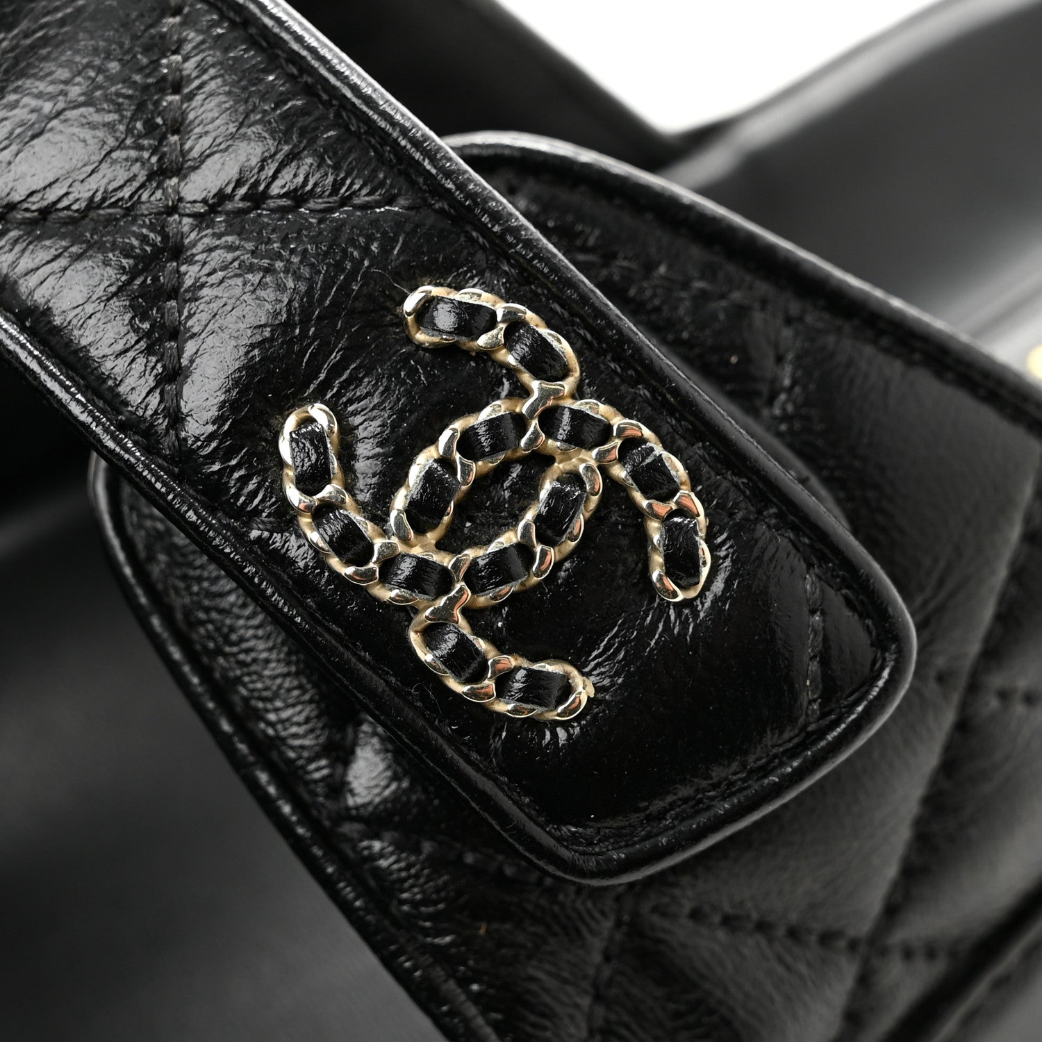 Chanel Lambskin Quilted Velcro Dad Chain CC Slide Sandals 36 Black 10 of 10