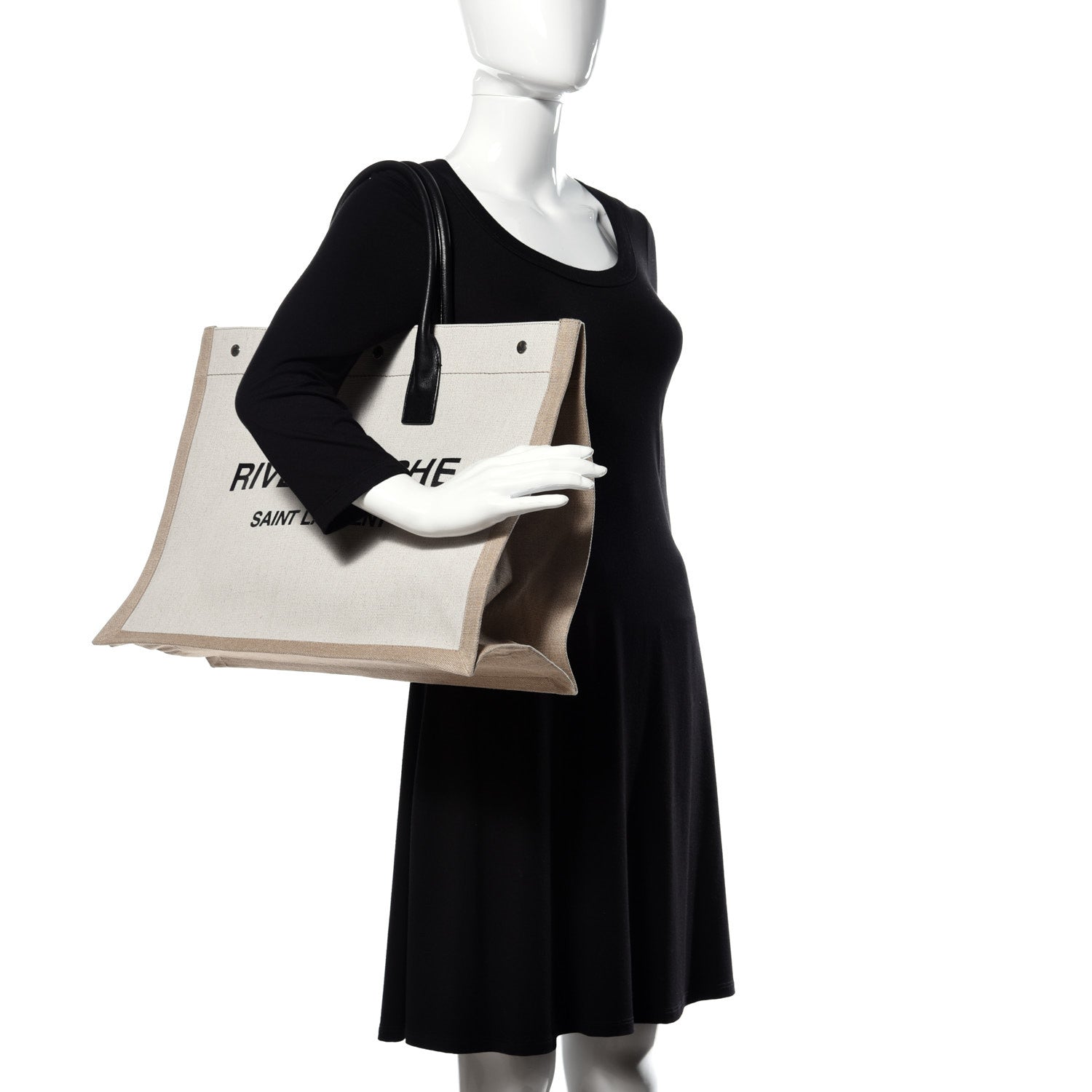 Saint Laurent Linen Calfskin Rive Gauche Tote Optic White 2 of 8